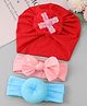 Bonfino Free Size Headbands Bow Applique Pack of 3 - Red Peach & Blue