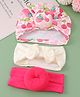 Bonfino Headbands with Bow & Floral Applique Free Size Pack of 3 - Pink White & Dark Pink