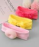 Bonfino Headbands with Floral & Bow Applique Free Size Pack of 3 - Dark Pink Yellow & Pink