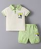 Mark & Mia Half Sleeves T-Shirt & Shorts Set With Dog Print & Applique - Cream & Green