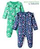 Babyoye 100% Cotton Knit with Eco Jiva Finish Full Sleeves Footed Sleep Suits with Floral Print Pack of 2 - Green & Navy Blue