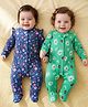 Babyoye 100% Cotton Knit with Eco Jiva Finish Full Sleeves Footed Sleep Suits with Floral Print Pack of 2 - Green & Navy Blue
