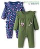 Babyoye Eco Conscious 100% Cotton with Eco Jiva Finish  Floral Printed Front Open Romper with Frill Detailing & Pockets Pack of 2 - Navy Blue & Green