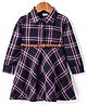 Babyhug Cotton Woven Full Sleeves Checks Print Frock -  Navy Blue