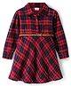Babyhug Cotton Woven Full Sleeves Checkered Frock With Collar Neck - Dark Red