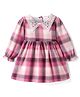 Babyhug Cotton Woven Full Sleeves Checkered Frock with Crochet Detailing - Pink