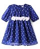 Babyhug Cotton Woven Half Sleeves Frock with Polka Dots Print & Floral Applique - Blue
