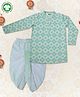 Pranava 100% Organic Cotton Full Sleeves Kolam Printed Kurta & Lace Embellished Dhoti Set - Light Green