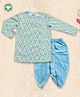 Pranava 100% Organic Cotton Floral Printed Kurta & Lace Embellished Dhoti Set - Light Blue