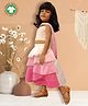 Pranava 100% Organic Cotton Sleeveless Swirls Embroidered Choli & Colour Blocked Layered Lehenga With Dupatta Set - White & Pink