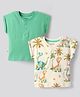 Bonfino Cotton Knit  Half Sleeves Henley Neck T-Shirts With Animal Pack Of 2- Green, Off White