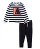 Etched Design 100% Cotton Full Sleeves Striped Tee With Joggers Set - Navy Blue