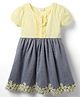 Babyhug Cotton Woven Half Sleeves Frock With Floral Embroidery - Yellow & Blue