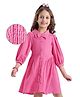 Hola Bonita Knit Full Sleeves Textured Frock With Bow Applique - Dark Pink
