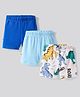 Bonfino 100% Cotton Knit Above Knee Length Shorts With Solid Colour & Dino Print Pack of 3 - Blue & Off White