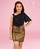 Cutecumber One Shoulder Sleeves Sequined Embellished Georgette Dress - Gold