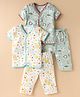 OHMS Single Jersey Knit Half Sleeves Front Open Co-ords Night Suits with Jungle Theme Print Pack of 2 - White & Light Green