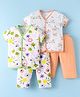 OHMS Single Jersey Knit Half Sleeves Night Suit with Floral Print Pack of 2 - Green & Peach