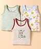OHMS Single Jersey Knit Sleeveless Vests With Stripes & Animal Print Pack Of 3 - White Cream & Olive Green