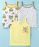 OHMS Single Jersey  Knit Singlet Sleeves Slips with Heart & Bear Print Pack of 3 -  White & Yellow