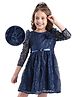 Hola Bonita Woven Full Sleeves Lace Fabric Knee Length Solid  Dress - Navy Blue