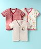 OHMS Single Jersey Knit Half Sleeves Jhablas With Striped & Traingle Print Pack Of 3 - Red & Beige