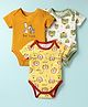 OHMS Single Jersey Knit Half Sleeves Onesies With Animal Print Pack Of 3 - White & Yellow