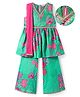 EARTHY TOUCH Woven Sleeveless Floral Printed Kurta Gharara Set with Dupatta & Lace Detailing - Sea Green