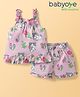 Babyoye 100% Cotton Knit Sleeveless Co-ords Shorts Night Suit with Kitty Print - Pink