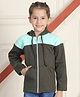 Mini & Ming Fleece Full Sleeves Colour Blocked Hooded Sweatshirt With Front Zipper - Olive Green