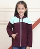 Mini & Ming Fleece Full Sleeves Colour Blocked Hooded Sweatshirt With Front Zipper - Wine