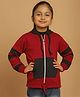 Mini & Ming Fleece Full Sleeves Colour Blocked Hooded Sweatshirt - Maroon