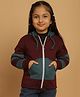 Mini & Ming Fleece Full Sleeves Colour Blocked Hooded Sweatshirt - Wine