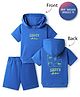 Bonfino 100% Cotton Knit Half  Drop Shoulder Sleeve Oversized Hooded T-Shirt & Shorts Set  with Skating Print - Blue