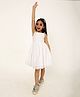 A Little Fable Grace Dobby Cotton Sleeveless Polka Dots Embroidered Dress - White