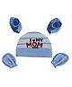 Akinos Kids Cotton I Love My Mom And Dad Text Printed Cap With Mittens & Booties Set - Sky Blue