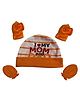 Akinos Kids Cotton I Love My Mom And Dad Text Printed Cap With Mittens & Booties Set - Orange