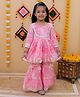 AATYA KIIDS Cotton Three Fourth Sleeves Leaves Printed & Lace Embellished Kurta Sharara Set - Pink