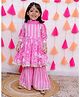AATYA KIIDS Cotton Three Fourth Sleeves Floral Printed & Lace Embellished Kurta Sharara With Dupatta Set - Pink