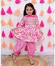 AATYA KIIDS Cotton Three Fourth Sleeves Floral Printed & Lace Embellished Kurta Sharara With Dupatta Set - Pink