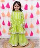AATYA KIIDS Cotton Three Fourth Sleeves Floral Printed & Lace Embellished Kurta Sharara With Dupatta Set - Green