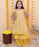 AATYA KIIDS Cotton Three Fourth Sleeves Floral Printed & Lace Embellished Kurta Sharara Set - Yellow