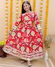 AATYA KIIDS Cotton Three Fourth Sleeves Floral Printed & Lace Embellished Gown With Belt - Red