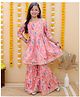 AATYA KIIDS Chanderi Silk Three Fourth Sleeves Floral Printed Sharara Set - Peach
