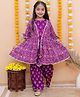 AATYA KIIDS Cotton Three Fourth Bell Sleeves Floral Printed & Lace Embellished Top Palazzo With Jacket Set - Purple