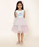 A Little Fable Sleeveless Mermaid Printed & Flora Applique Detailed Dress - Sky Blue & Lavender