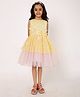 A Little Fable Sleeveless Floral Applique Detailed Layered Dress - Lavender & Yellow