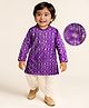 EARTHY TOUCH Cotton Satin Woven Full Sleeves Kurta Dhoti Set with Floral Foil Print - Purple