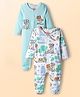 Babyhug Disney Cotton Knit Full Sleeves Footed Sleep Suits with Lady and The Tramp Graphics Pack of 2 - Light Blue & White
