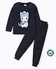 BLUSHES 100% Cotton Knit Full Sleeves Cat Printed Tee & Pajama Set - Navy Blue